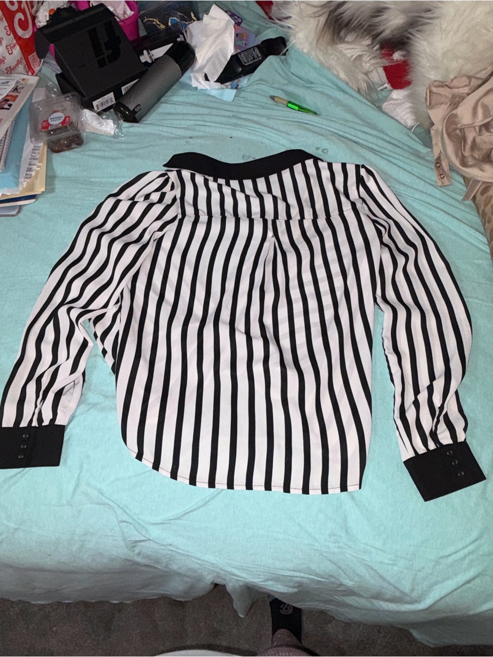 Women’s Medium UK2LA Black & White Striped Open- Front Long Sleeve Top - Picture 8 of 8